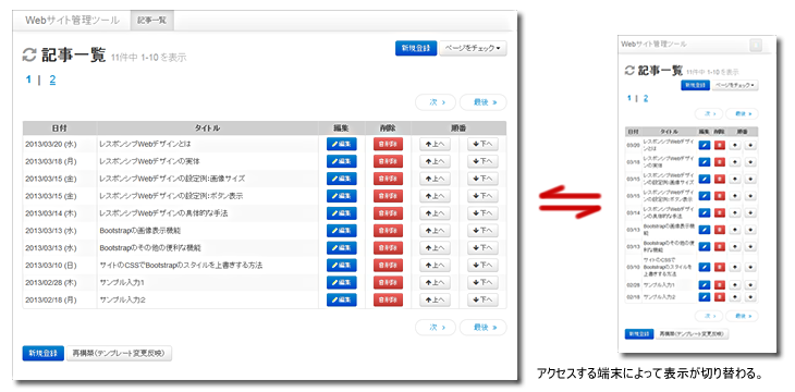 Bootstrap 2 タイムラインタイプ すぐ使えるcms